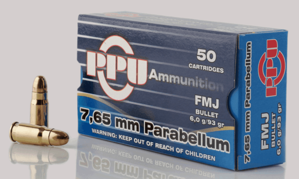 PPU PPH765P Handgun Defense 7.65x21mm Parabellum 93 gr Full Metal Jacket (FMJ) 50rd Box