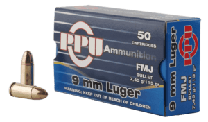 PPU PPH9F2 Handgun Defense 9mm Luger 124 gr Full Metal Jacket (FMJ) 50rd Box