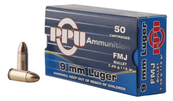 PPU PPH9F1 Handgun Defense 9mm Luger 115 gr Full Metal Jacket (FMJ) 50rd Box