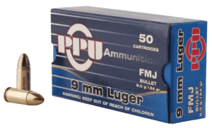PPU PPH9F2 Handgun Defense 9mm Luger 124 gr Full Metal Jacket (FMJ) 50rd Box