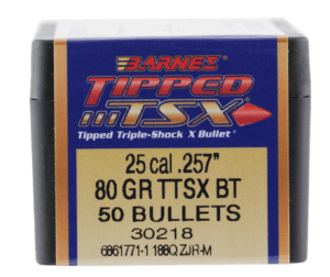 Barnes Bullets 30218 Tipped TSX 25 Caliber .257 80 GR TTSX Boat Tail 50 Box