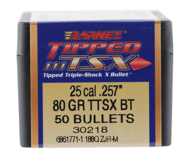 Barnes Bullets 30218 Tipped TSX 25 Caliber .257 80 GR TTSX Boat Tail 50 Box