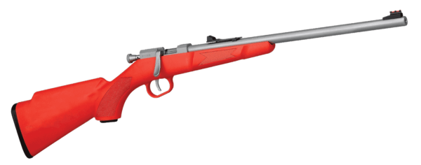 Henry H005S Mini Bolt  22 Short  22 Long or 22 LR Caliber with 1rd Capacity  16.25 Barrel  Stainless Steel Metal Finish & Orange Synthetic Stock Right Hand (Youth)”