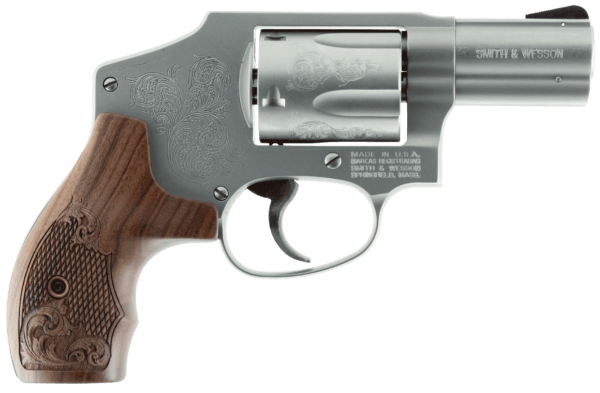 Smith & Wesson 150784 Model 640 *CA Compliant 357 Mag 5 Shot 2.13 Engraved Stainless Steel Barrel/Cylinder  Engraved Matte Silver Stainless Steel J-Frame  Engraved Wood Grip  Mahogany Presentation Case”