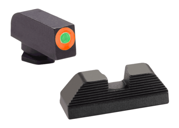 AmeriGlo GL436 Protector Sight Set for Glock Black | Green Tritium with Orange Outline Front Sight Black Serrated Rear Sight