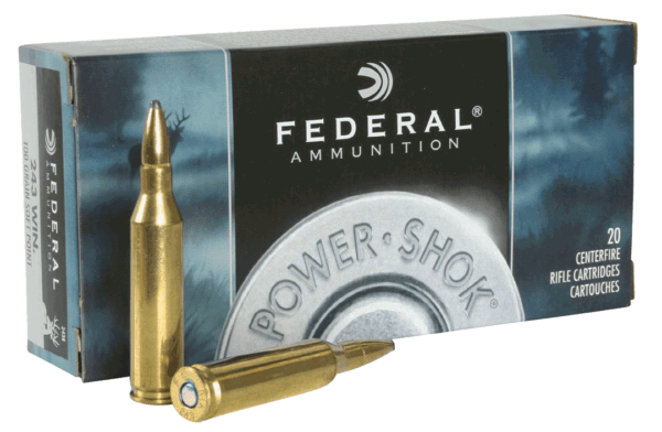 Federal 243B Power-Shok Hunting 243 Win 100 gr Jacketed Soft Point (JSP) 20rd Box