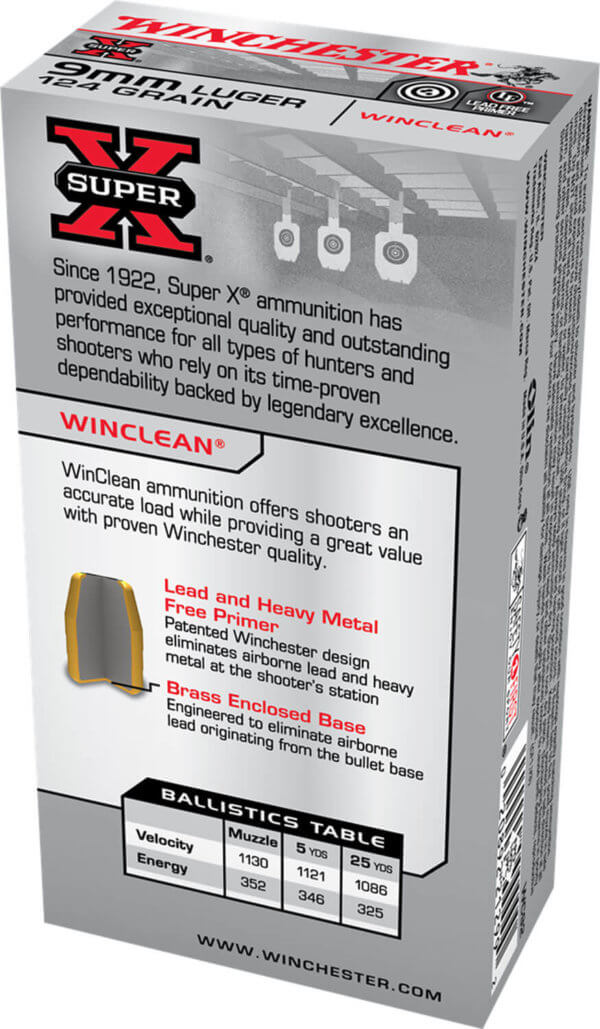 Winchester Ammo WC92 Super X Target 9mm Luger 124 gr Winclean Brass Enclosed Base 50rd Box