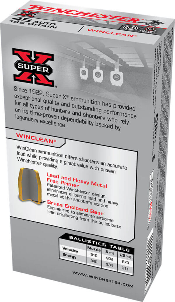 Winchester Ammo WC451 Super X Target 45 ACP 185 gr Winclean Brass Enclosed Base 50rd Box