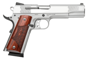 Smith & Wesson 108482 1911 E-Series 45 ACP 5″ Barrel 8+1 Satin Stainless Steel Frame & Slide Laminate Wood E Series Grip Manual Grip & Thumb Safety