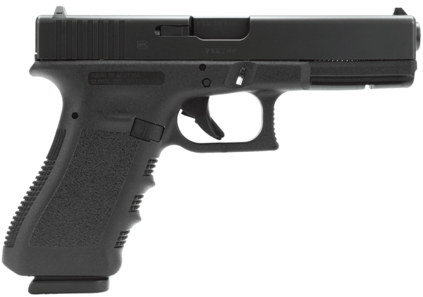 Glock PI1750201 G17 Gen3 *CA Compliant 9mm Luger 4.49″ Barrel 10+1 Black Polymer Frame & Slide Finger Grooved Rough Texture Polymer Grip Safe Action Trigger