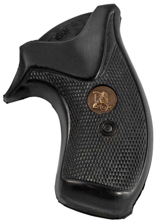 Pachmayr 03254 Compact Grip Checkered Black Rubber for S&W J Frame with Round Butt