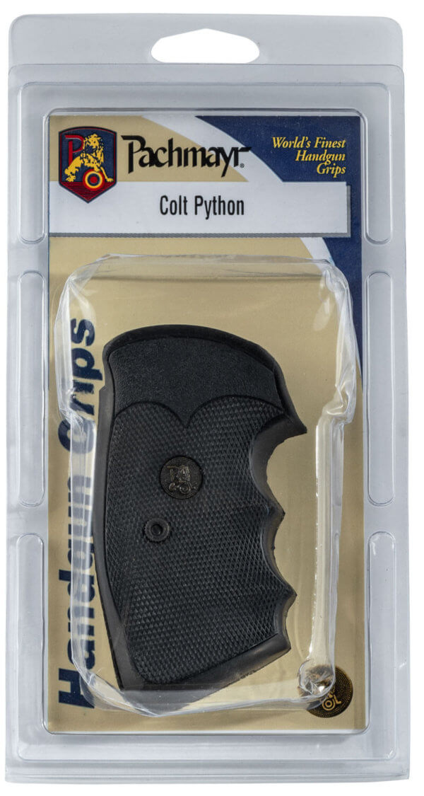 Pachmayr 02529 Gripper Professional Grip Checkered Black Rubber with Finger Grooves for Colt Python Trooper