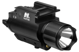NcStar AQPFLS Flashlight/Laser Universal w/Accessory Rail 200 Lumens/5mW Output White Cree LED Light/Red Laser QR Weaver/Picatinny Mount Black Anodized Aluminum