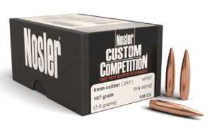 Nosler 49742 Custom Competition 6mm .243 107 GR Hollow Point Boat Tail (HPBT) 100 Box