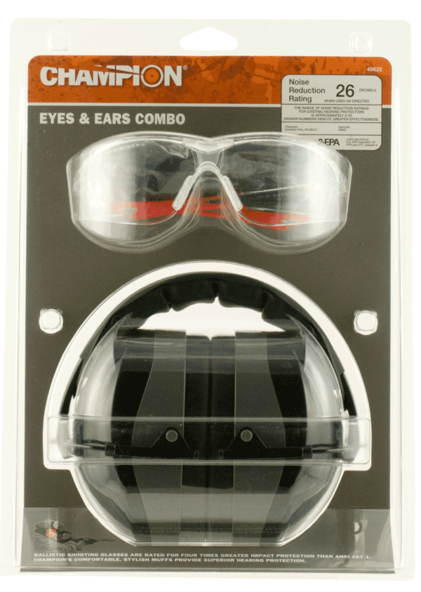 Champion Targets 40622 Eyes & Ears Combo 26 dB Over the Head Passive Muff & Shooting Glasses Black/Gray