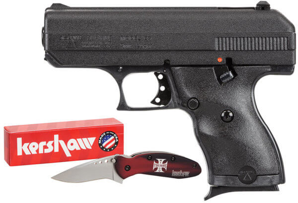 Hi-Point 916HCKNIFE C9 9mm Luger 8+1 3.50″ Black Steel Barrel Black Powder Coated Serrated Slide Frame & Polymer Grips Right Hand Includes Hard Case & Knife