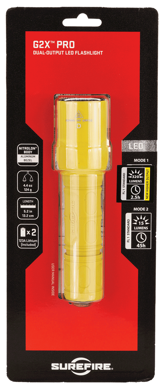 SureFire G2XDYL G2X Pro Yellow Polymer White LED 600 Lumens 187 Meters Range