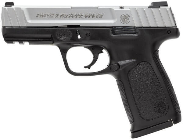 Smith & Wesson 123902 SD9 VE *MA Compliant Compact Frame 9mm Luger 10+1  4 Stainless Steel Barrel  Satin Serrated Stainless Steel Slide  Black Polymer Frame w/Picatinny Rail  Black Textured Grip  No Safety”