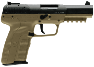 FN 3868929352 Five-seveN *CA Compliant 5.7x28mm 4.80″ Barrel 10+1 Flat Dark Earth Polymer Frame With Mounting Rail & Serrated Trigger Guard Ambidextrous Safety