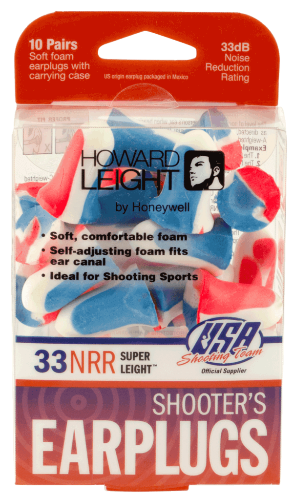 Howard Leight R01891 USA Shooters Earplugs Foam 33 dB In The Ear Red/White/Blue Adult 10 pair