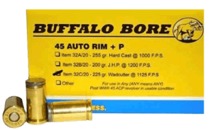 Buffalo Bore Ammunition 32C/20 Pistol 45 Auto Rim +P 225 gr Wadcutter (WC) 20rd Box