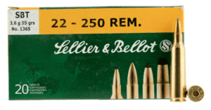 Sellier & Bellot SB22250A Rifle 22-250 Rem 55 gr Sierra GameKing Boat-Tail Soft Point (BTSP) 20rd Box