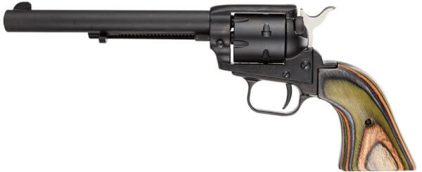 Heritage Mfg RR22MBS6 Rough Rider 22 LR or 22 WMR Caliber with 6.50″ Barrel 6rd Capacity Cylinder Overall Black Satin Metal Finish & Camo Laminate Grip Includes Cylinder