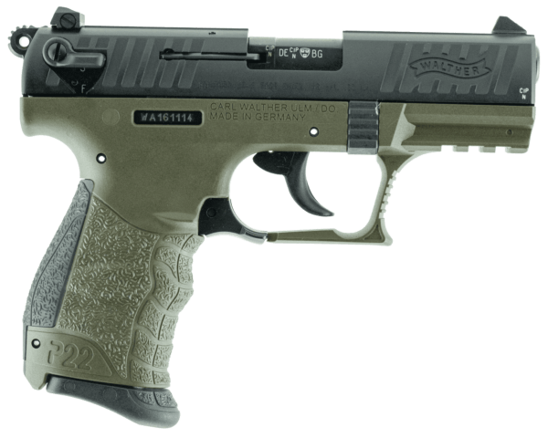 Walther Arms 5120338 P22 Rimfire 22 Long Rifle (LR) Single/Double 3.42″ 10+1 OD Green Polymer Grip/Frame Grip Black Tenifer Slide