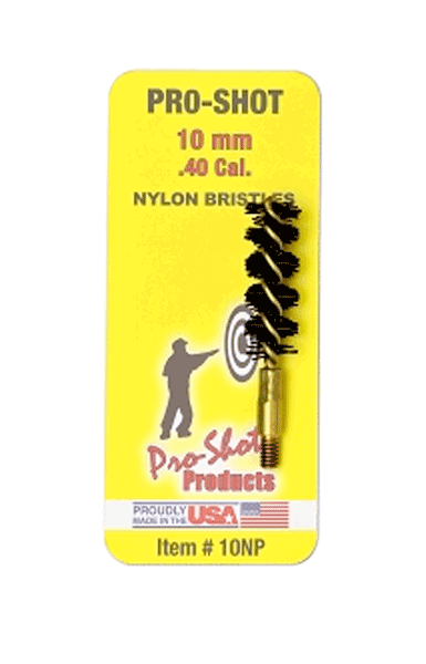 Pro-Shot 10NP Bore Brush 10mm-40 Cal Pistol #8-32 Thread Nylon Bristles Brass Core