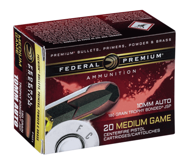 Federal P10T1 Premium Hunting 10mm Auto 180 gr Trophy Bonded Bear Claw Jacketed Soft Point (TBJSP) 20rd Box