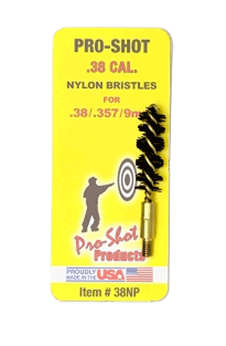Pro-Shot 38NP Bore Brush 9mm Pistol #8-32 Thread Nylon Bristles Brass Core
