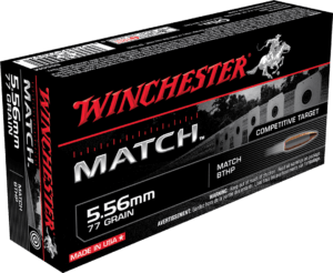 Winchester Ammo S556M Match 5.56 NATO 77 gr Sierra MatchKing Boat-Tail Hollow Point (BTHP) 20rd Box
