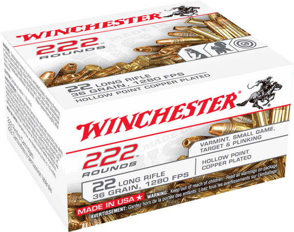 Winchester Ammo 22LR222HP USA 22 LR 36 gr Copper Plated Hollow Point (CPHP) 222rd Box (Bulk)