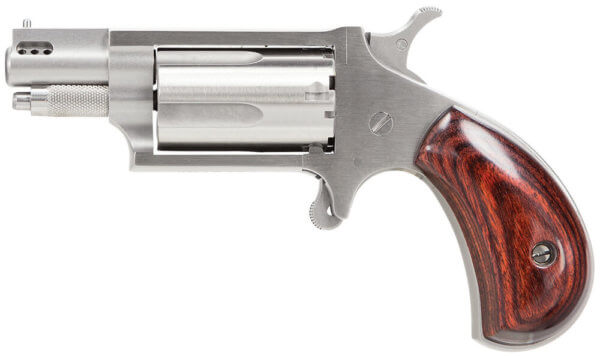 North American Arms NAA22MSP Mini-Revolver 22 WMR Caliber with 1.13″ Ported Barrel 5rd Capacity Cylinder Overall Stainless Steel Finish & Rosewood Birdshead Grip