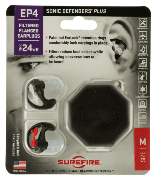 SureFire EP4BKMPR EP4 Sonic Defenders Plus Polymer 24 dB Flanged Black Medium Adult 1 Pair