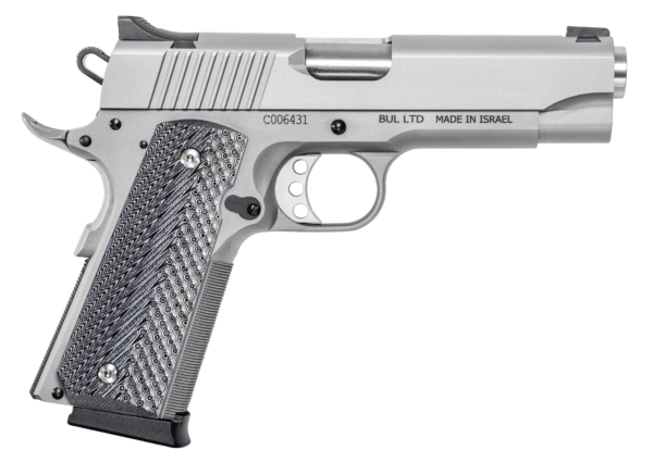 Magnum Research DE1911CSS 1911 C 45 ACP Caliber with 4.30″ Bull Barrel 8+1 Capacity Overall Matte Stainless Steel Finish Beavertail Frame Serrated Slide & Black/Gray G10 Grip