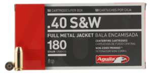 Aguila 1E402110 Pistol 40 S&W 180 gr Full Metal Jacket Flat Nose 50rd Box