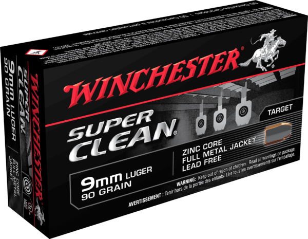 Winchester Ammo W9MMLF Super Clean Target 9mm Luger 90 gr Lead Free Full Metal Jacket 50rd Box