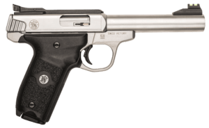 Smith & Wesson 108490 SW22 Victory Full Size 22 LR 10+1 5.50″ Silver Interchangeable Match Grade Barrel Satin Stainless Steel Slide & Frame Black Polymer Grip Right Hand