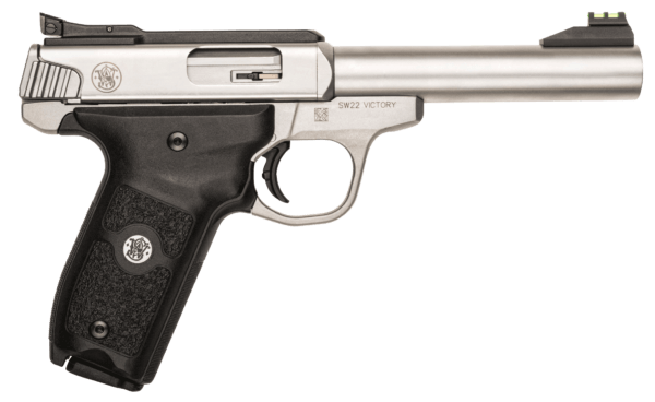 Smith & Wesson 108490 SW22 Victory Full Size Frame 22 LR 10+1  5.50 Silver Match Grade Barrel  Satin Serrated Slide & Frame  Black Textured Grip  Thumb Safety  Right Hand”
