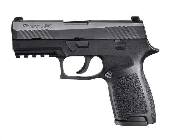 Sig Sauer 320C45BSS P320 Compact 45 ACP 9+1 3.90″ Black Carbon Steel Barrel Black Nitron Serrated Slide Black Stainless Steel Frame w/Picatinny Rail Black Polymer Grips Right Hand