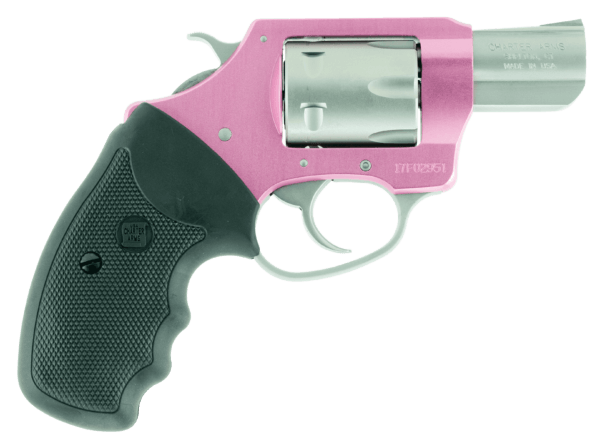 Charter Arms 52330 Pathfinder Pink Lady 22 WMR 6 Shot 2″ Stainless Barrel & Cylinder Pink Aluminum Frame Black Finger Grooved Rubber Grip