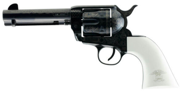 Traditions SAT73122LIB 1873 Liberty 45 Colt (LC) 6rd 4.75″ Blued Engraved Steel White PVC Grip