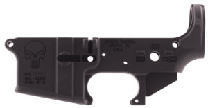 Spikes STLS018 Spider Stripped Lower Receiver with Fire & Safe Markings Multi-Caliber 7075-T6 Aluminum Black Anodized for AR-15