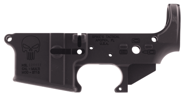 Spikes STLS015 Punisher Stripped Lower Receiver Multi-Caliber 7075-T6 Aluminum Black Anodized for AR-15