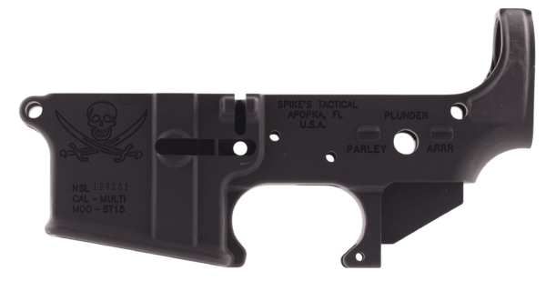 Spikes STLS016 Calico Jack Stripped Lower Receiver Multi-Caliber 7075-T6 Aluminum Black Anodized for AR-15