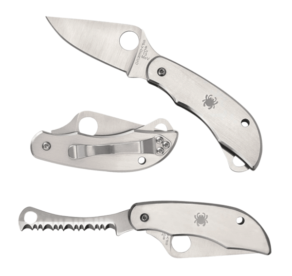 Spyderco C176P&S Clipitool Silver Stainless Steel Folding 8Cr13MoV SS 4.57″/4.59″ Long Part Serrated Blade Stainless Steel Handle Features Screwdriver/Opener
