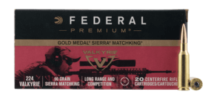 Federal GM224VLK1 Gold Medal 224 Valkyrie 90 gr Sierra MatchKing Boat-Tail Hollow Point (BTHP) 20rd Box