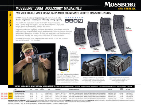 Mossberg 95137 590M Double Stack 5rd Magazine For Use w/Mossberg 590M Mag-Fed 12 Gauge Pump Action Shotgun (2.75″ Shotshells Only)