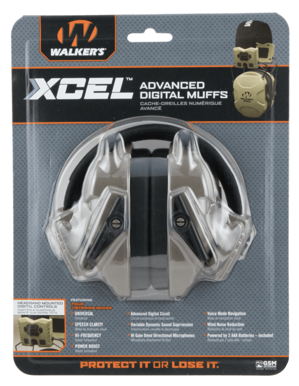 Walker’s GWPXSEM XCEL Advanced Digital Muff Polymer 26 dB Over the Head Gray/Black Adult